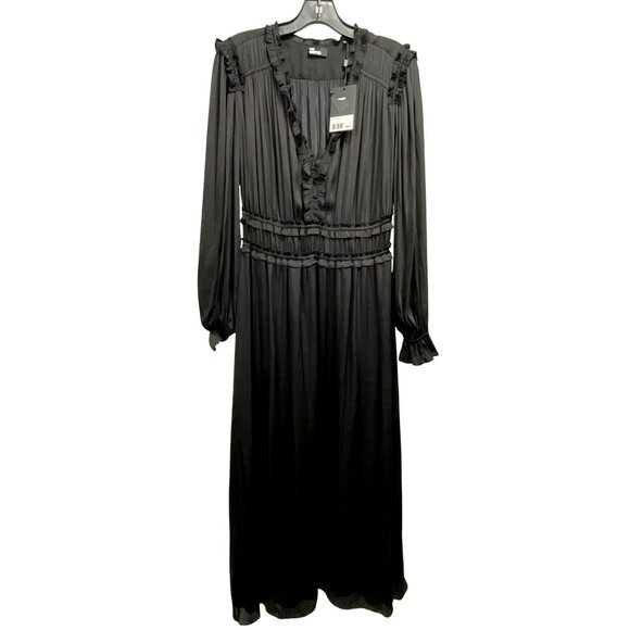 The Kooples $385 Black Long-Sleeve Midi Dress Smocked Waist Size M NWT - Picture 5 of 9
